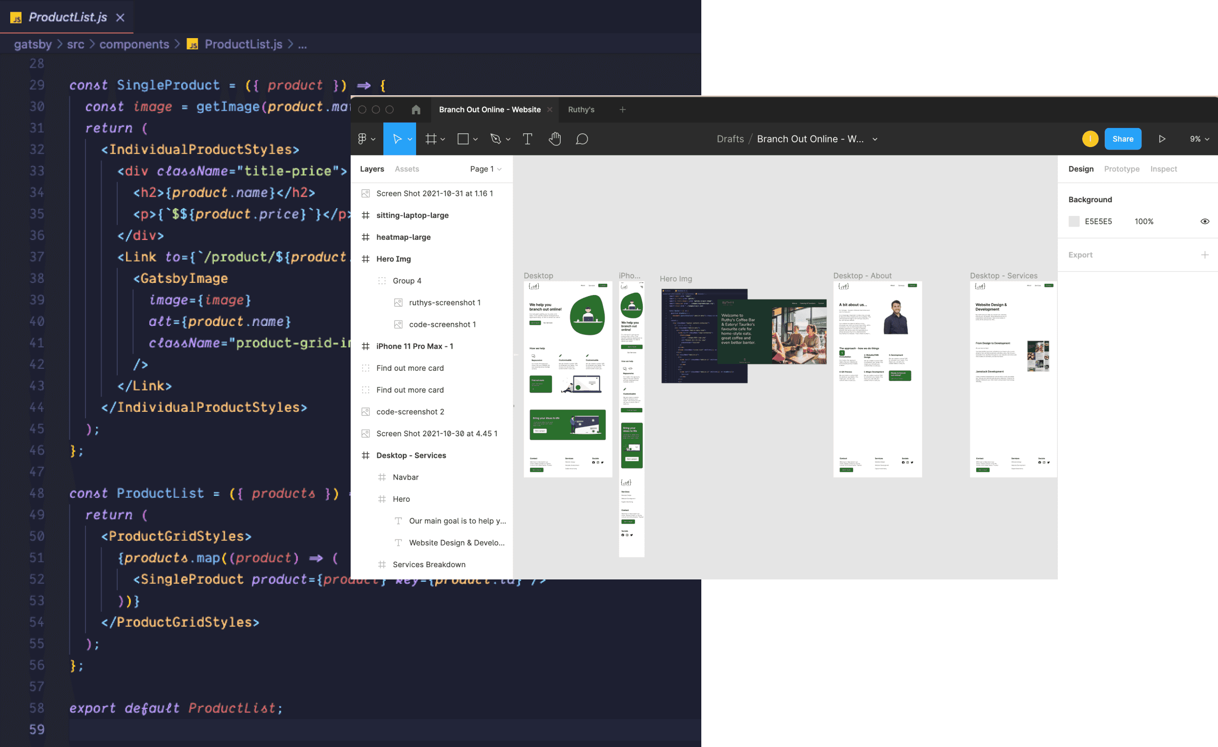 Image of code snippets with a Figma design template